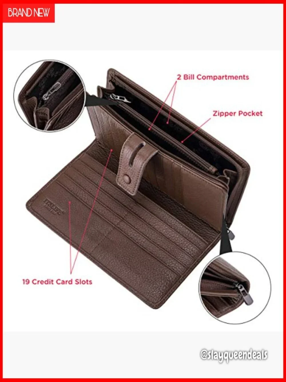 Large Capacity RFID Blocking Leather Wallet with Checkbook Holder